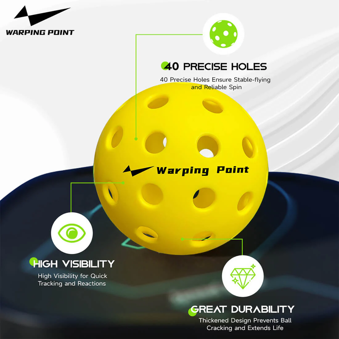 Warping Point Outdoor Practice Pickleballs - Yellow - Image 3