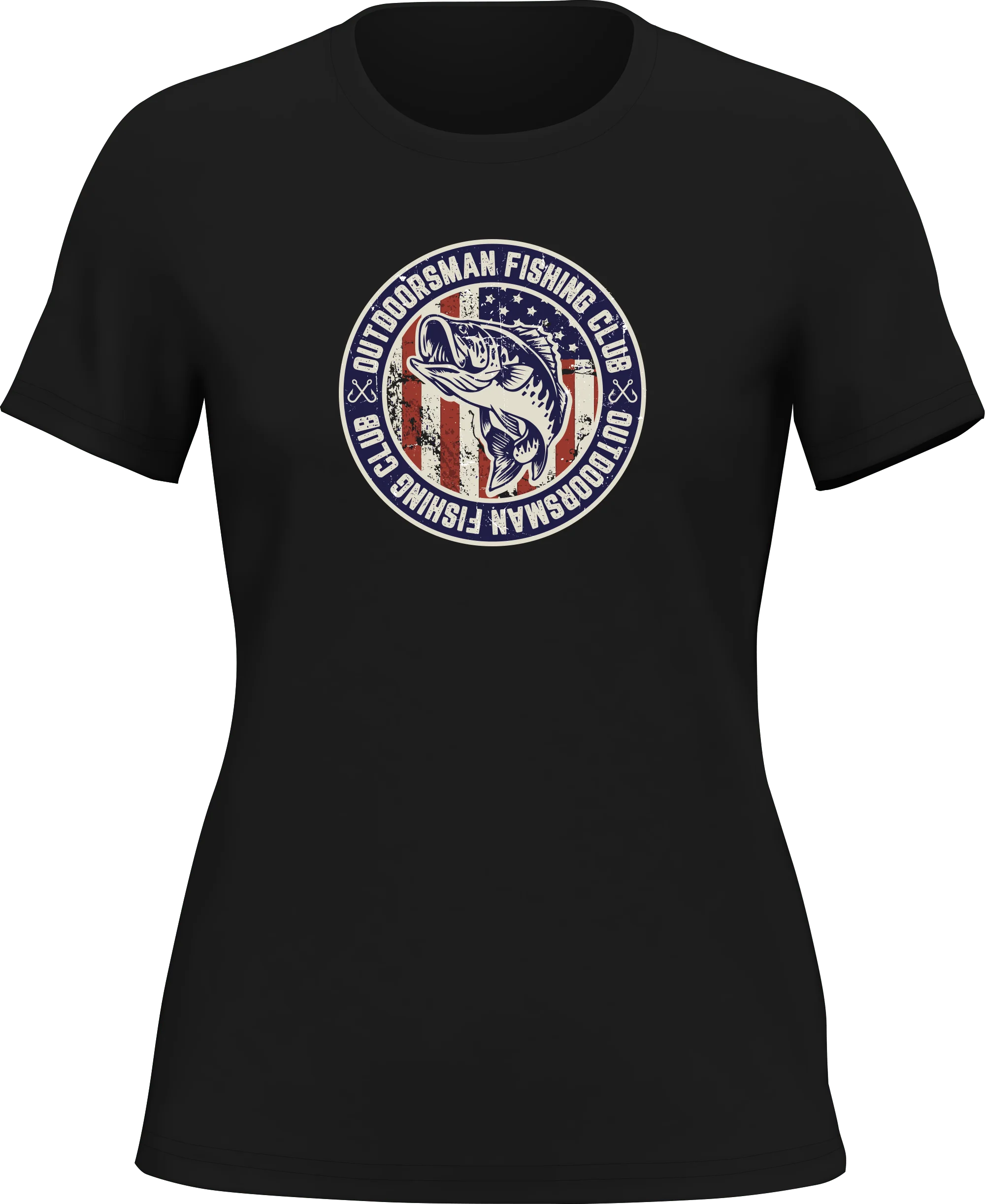 Outdoorzees Outdoorsman Fishing Club Patriotic T-Shirt for Women
