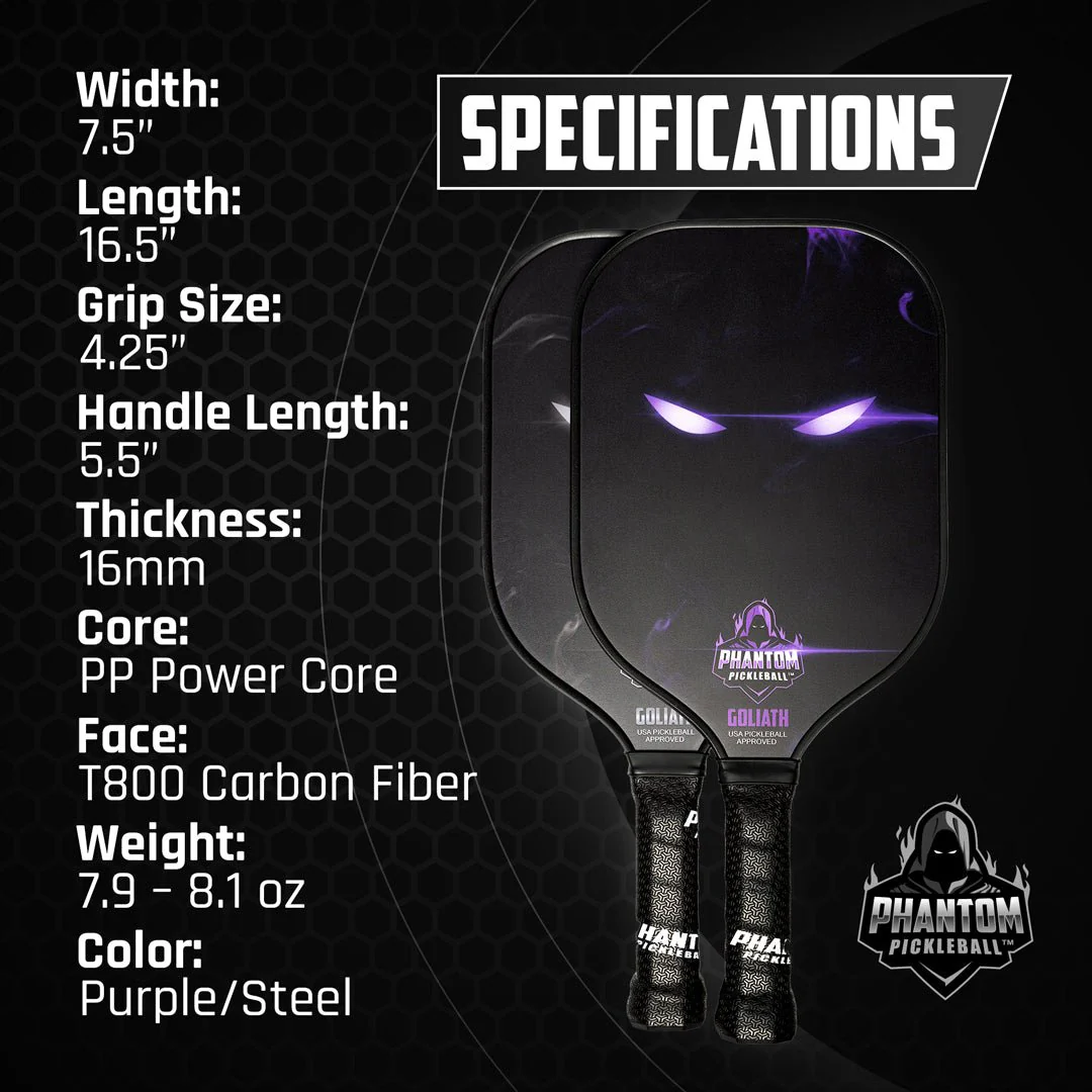PHANTOM GOLIATH 16MM T800 Carbon Fiber Pickleball Pro Paddle with Cover - Image 2