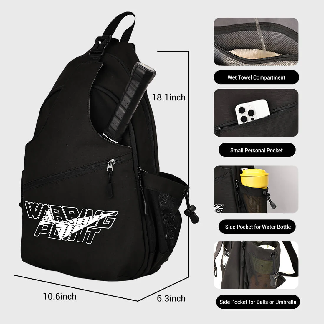 Warping Point Pickleball Sling Bag - Black - Image 4
