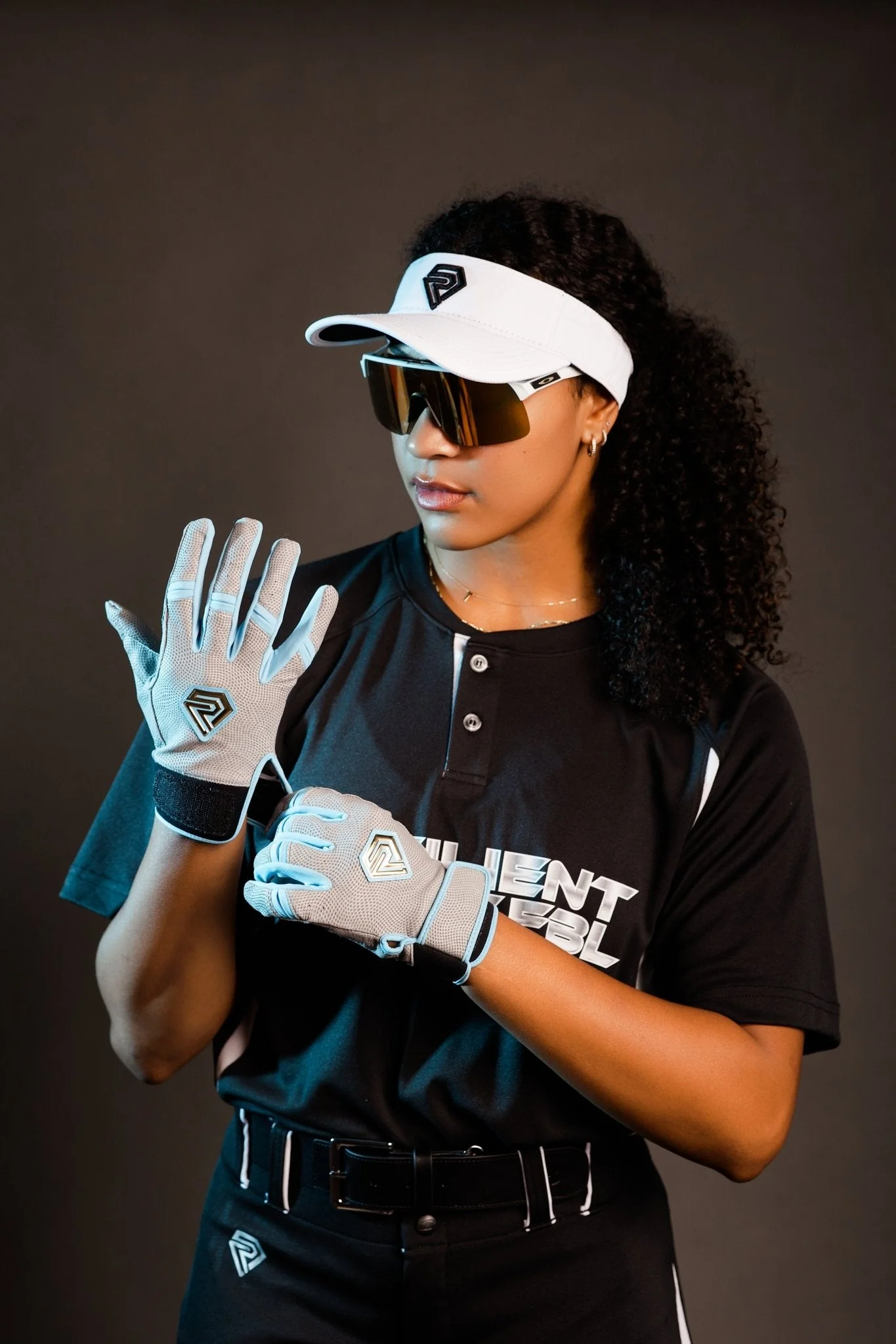 Resilient SFBL Championship Fastpitch Batting gloves - Grey and Angel Blue - Image 5
