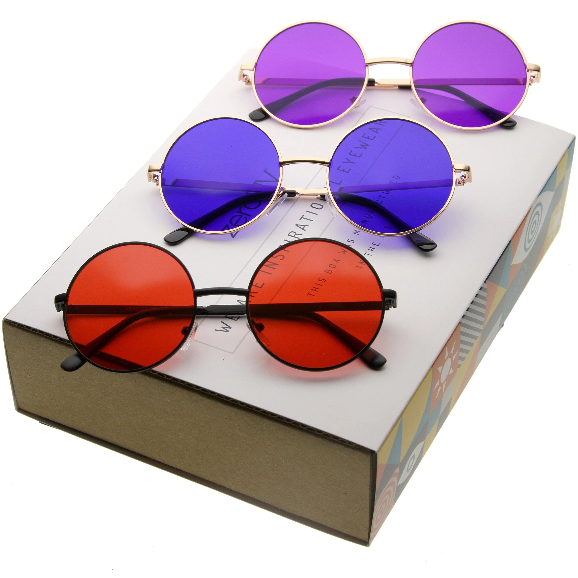 zeroUV Retro Hippie Round Color Tone Metal Sunglasses 9892 - Image 5