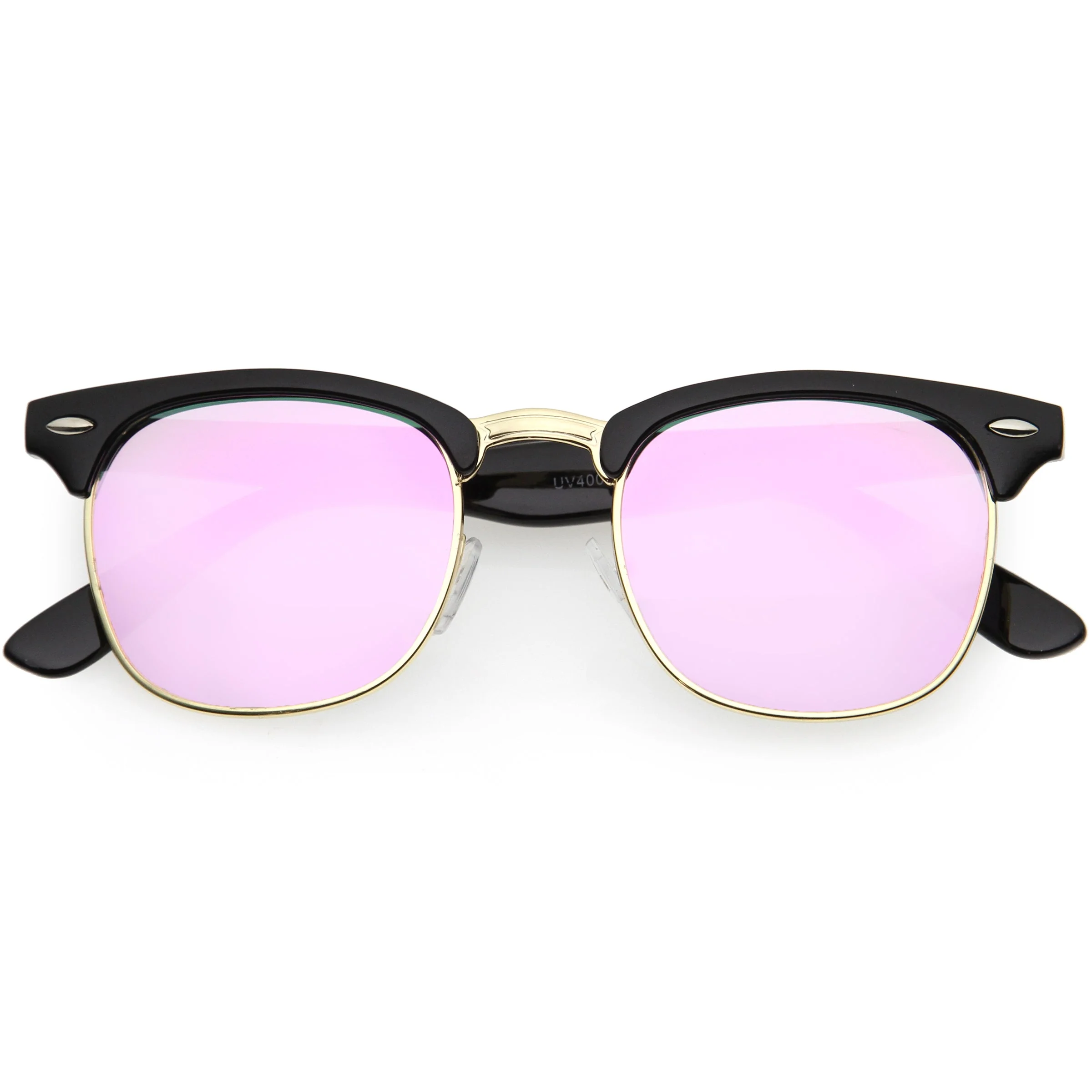 zeroUV Retro Horned Rim Half Frame Flash Mirror Lens Sunglasses 9309