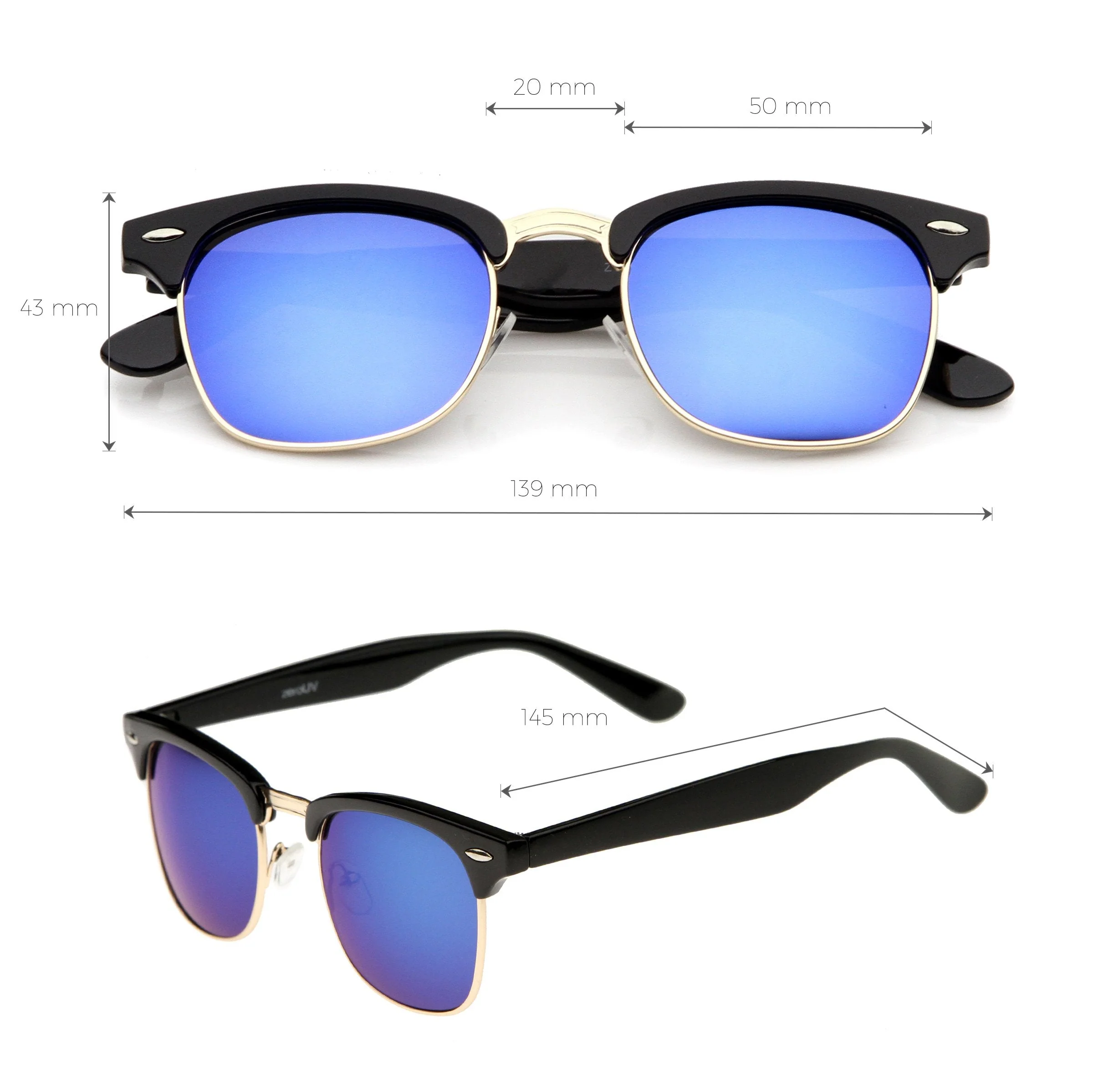 zeroUV Retro Horned Rim Half Frame Flash Mirror Lens Sunglasses 9309 - Image 19