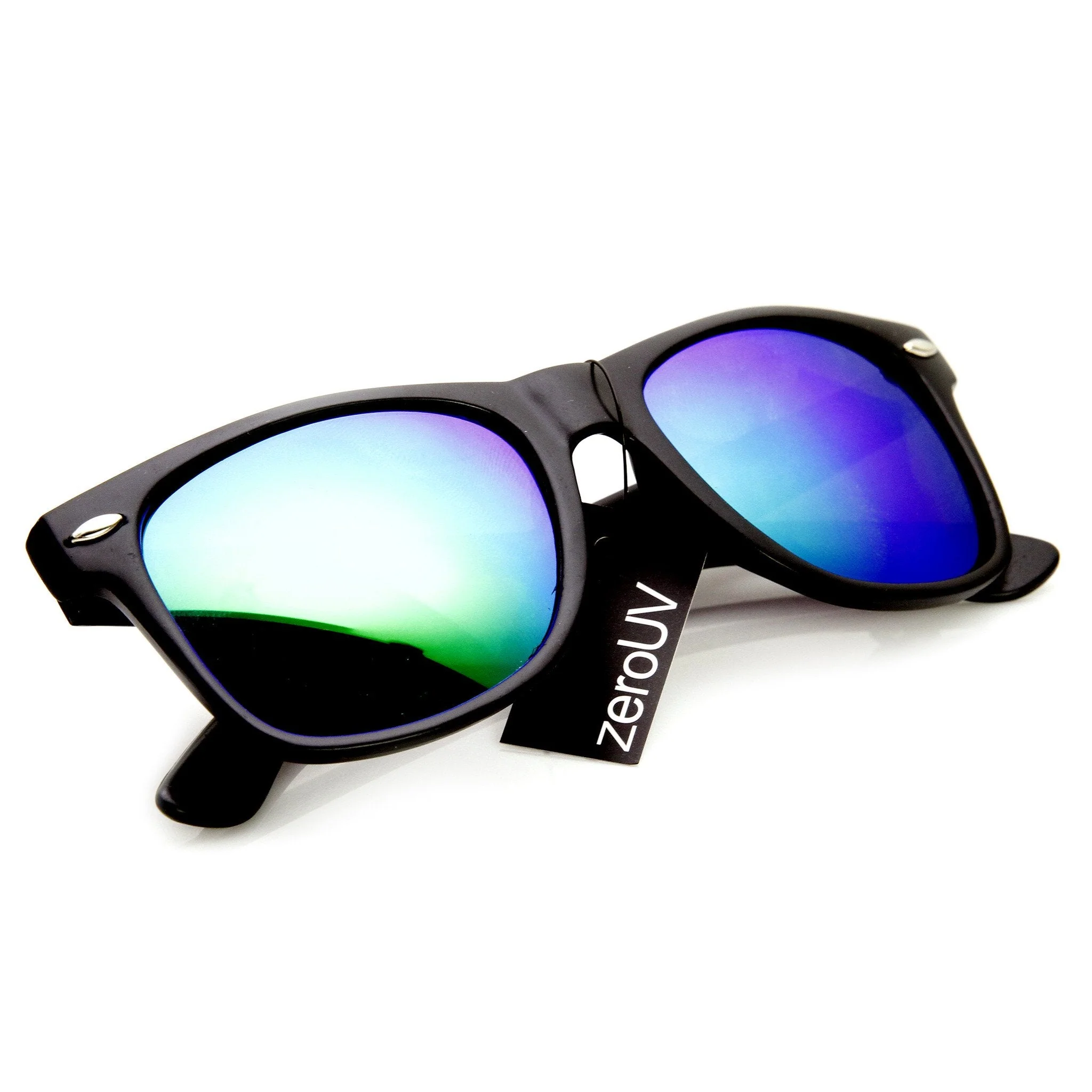zeroUV Retro Matte Black Horned Rim Flash Colored Lens Sunglasses 58mm 8025 - Image 16