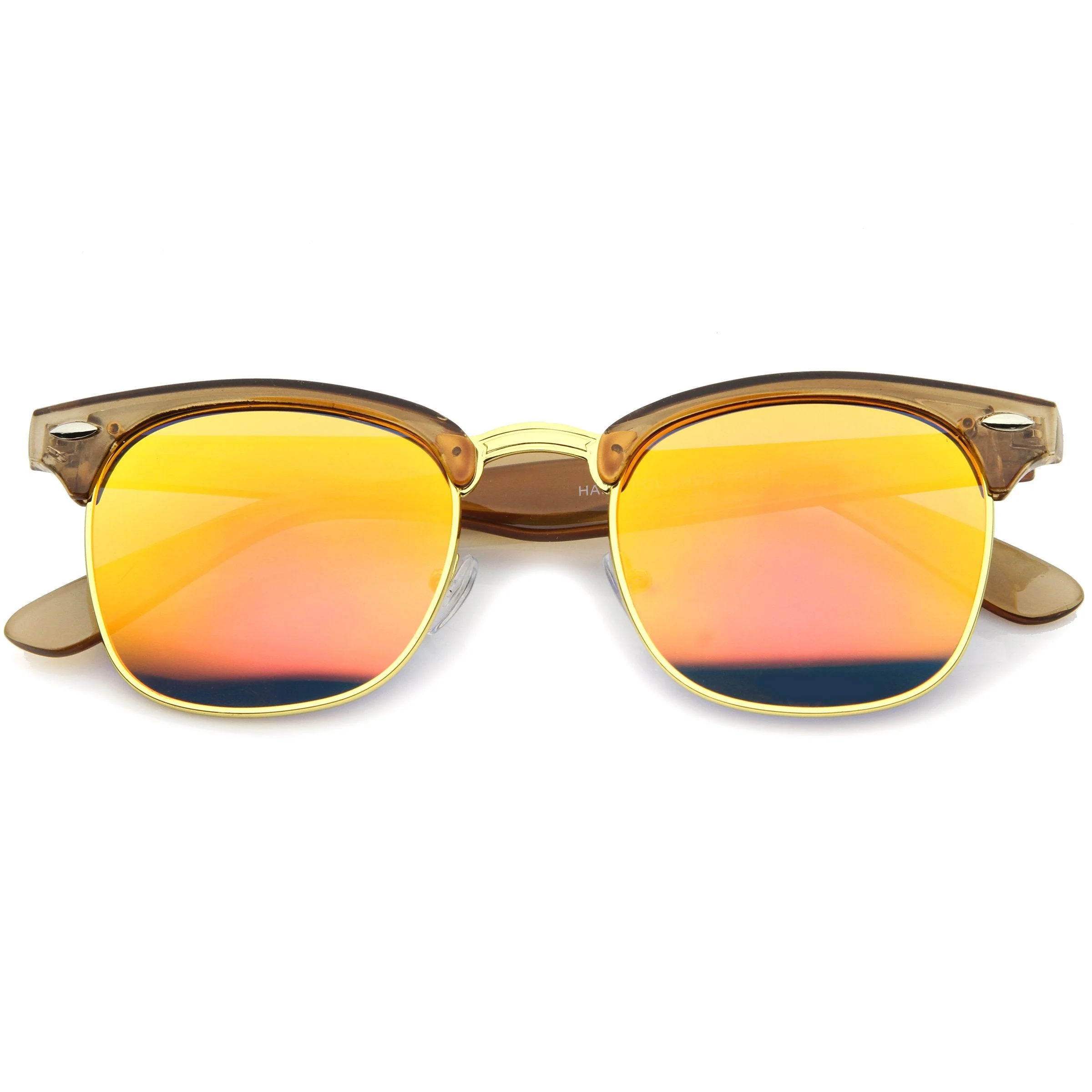 zeroUV Retro Modern Horned Rim Half Frame Mirrored Lens Sunglasses A031