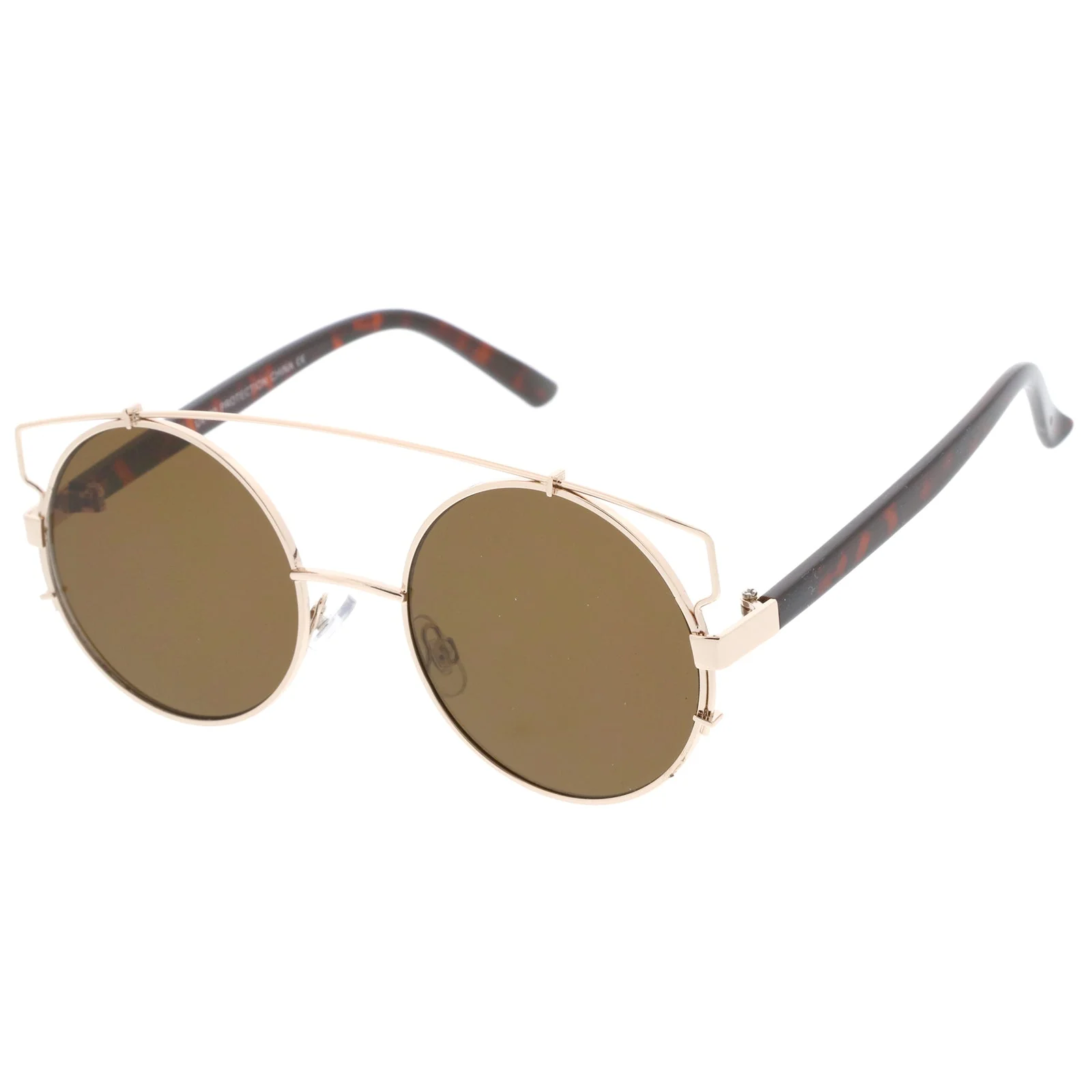 zeroUV Retro Modern Oversize Round Flat Lens Crossbar Sunglasses A540 - Image 2