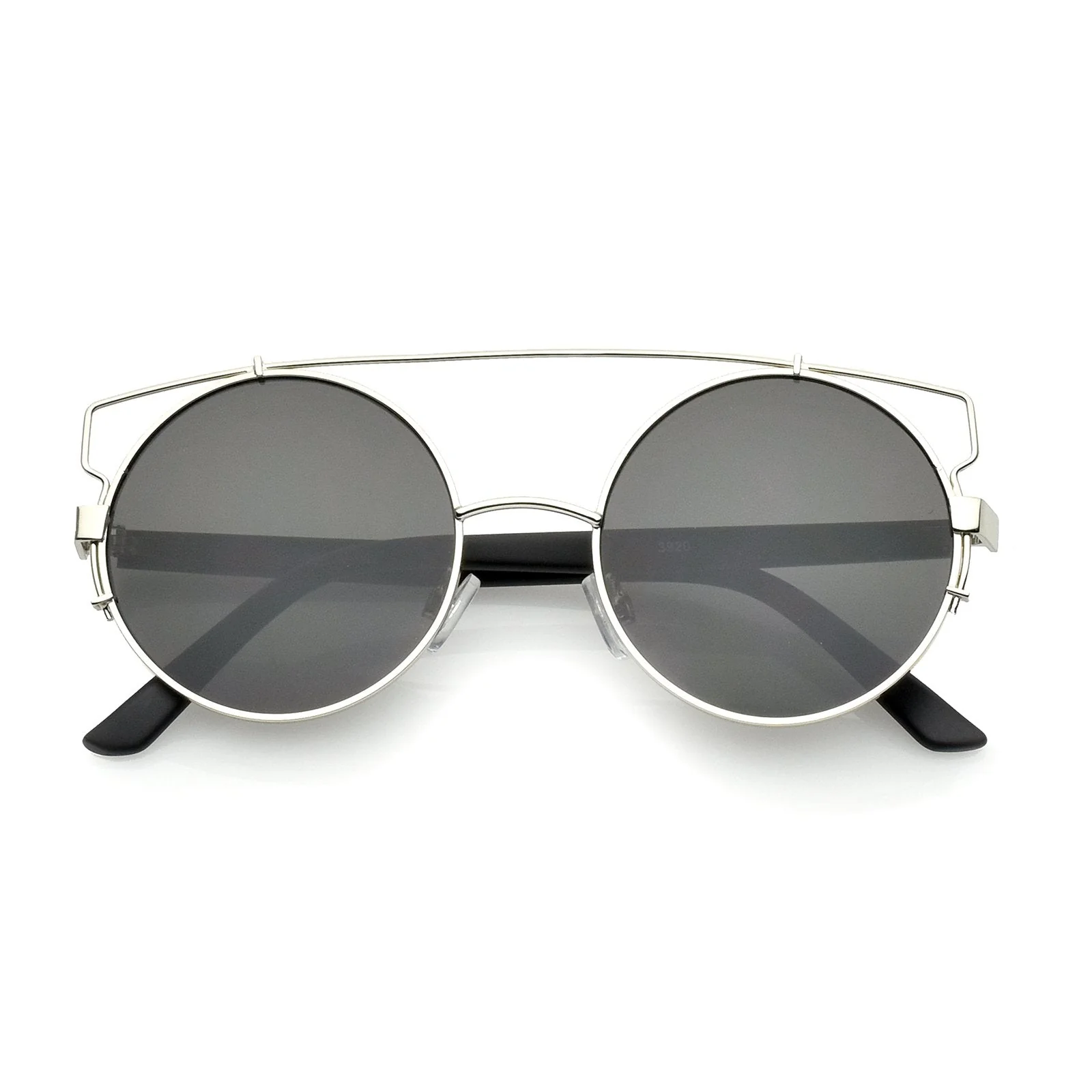 zeroUV Retro Modern Oversize Round Flat Lens Crossbar Sunglasses A540 - Image 3