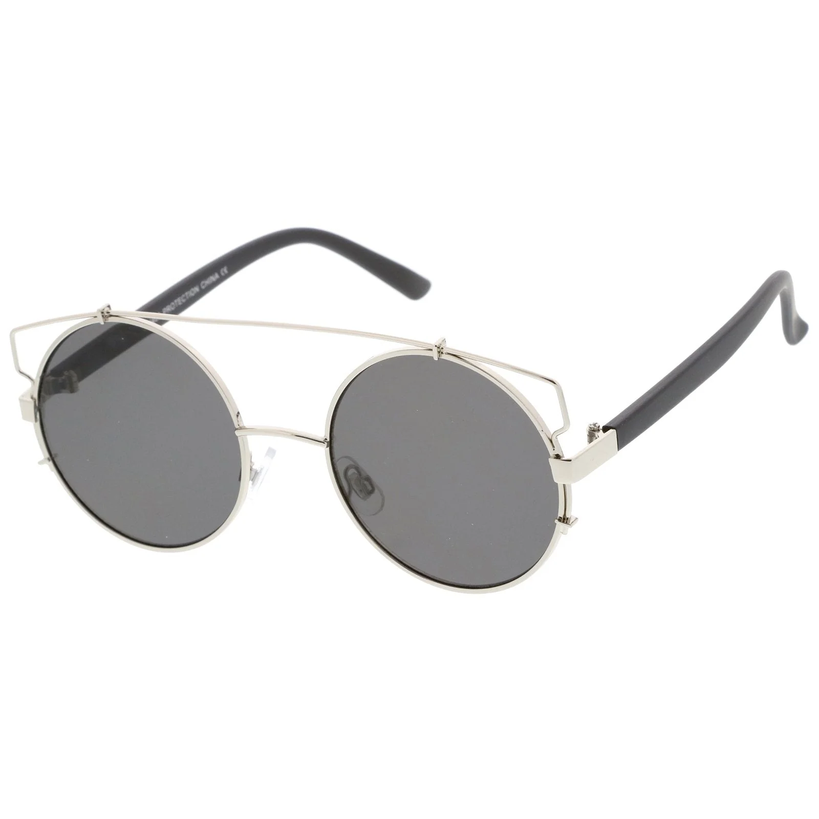 zeroUV Retro Modern Oversize Round Flat Lens Crossbar Sunglasses A540 - Image 4