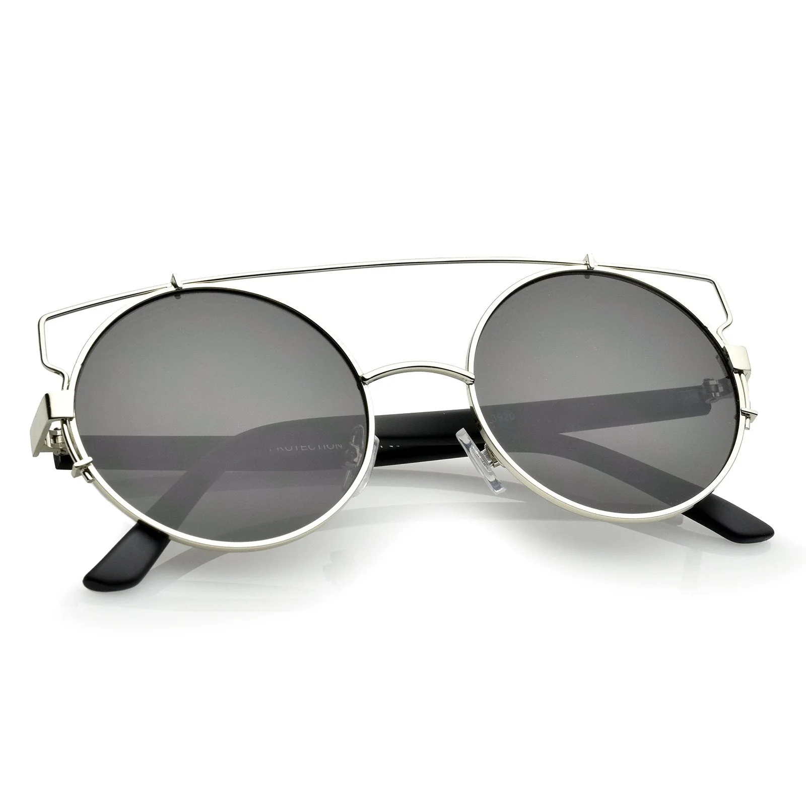 zeroUV Retro Modern Oversize Round Flat Lens Crossbar Sunglasses A540 - Image 5