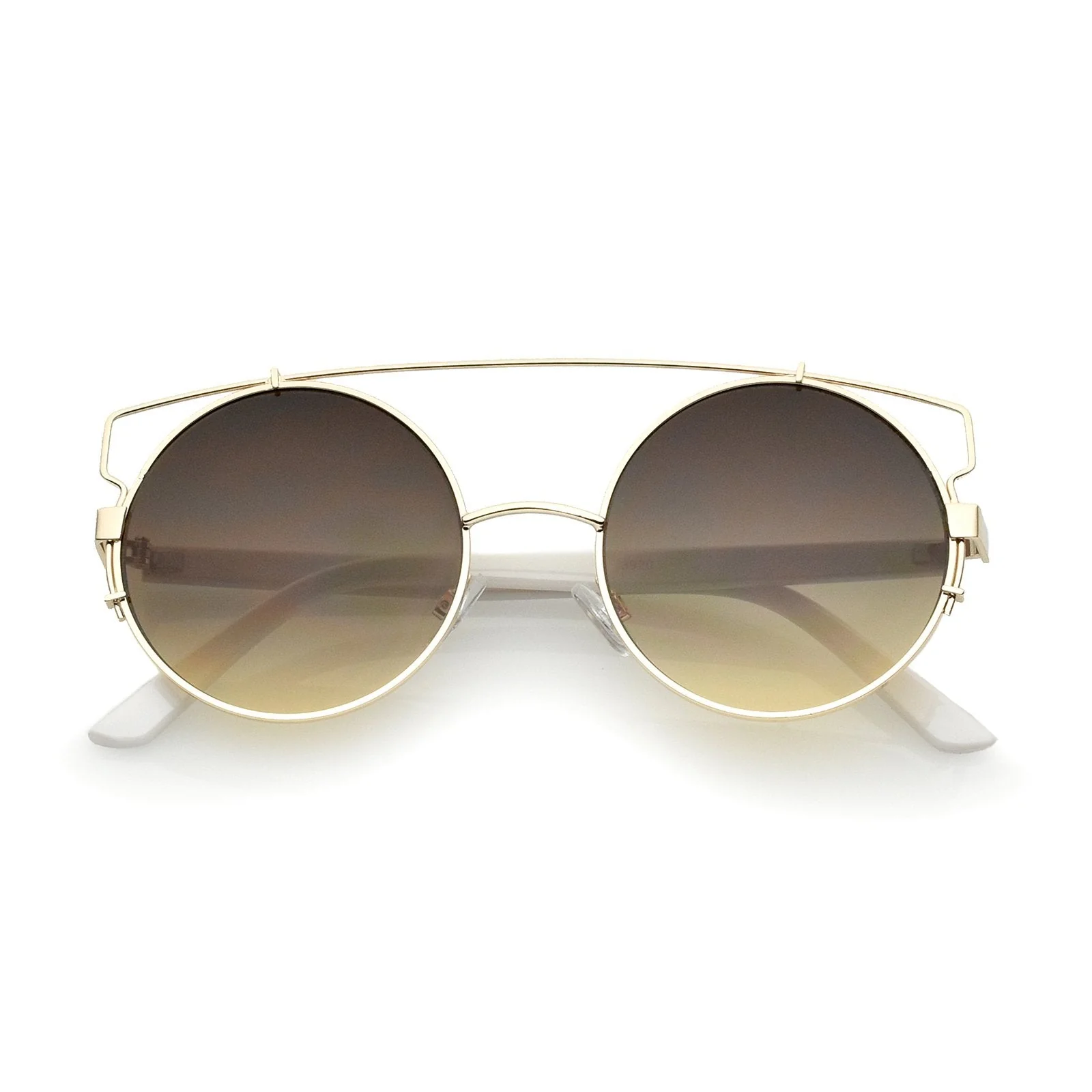 zeroUV Retro Modern Oversize Round Flat Lens Crossbar Sunglasses A540 - Image 9