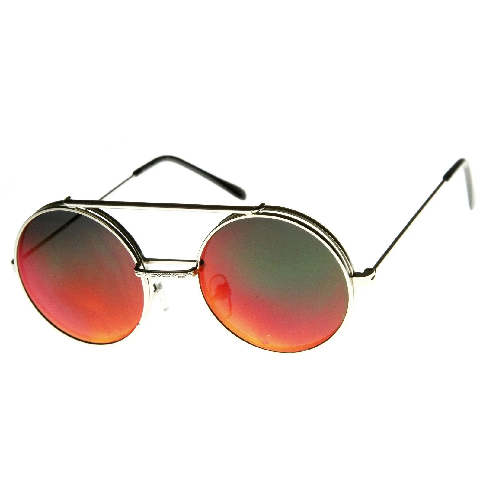 zeroUV Retro Round Steampunk Mirrored Lens Flip Up Sunglasses 8966 - Image 12