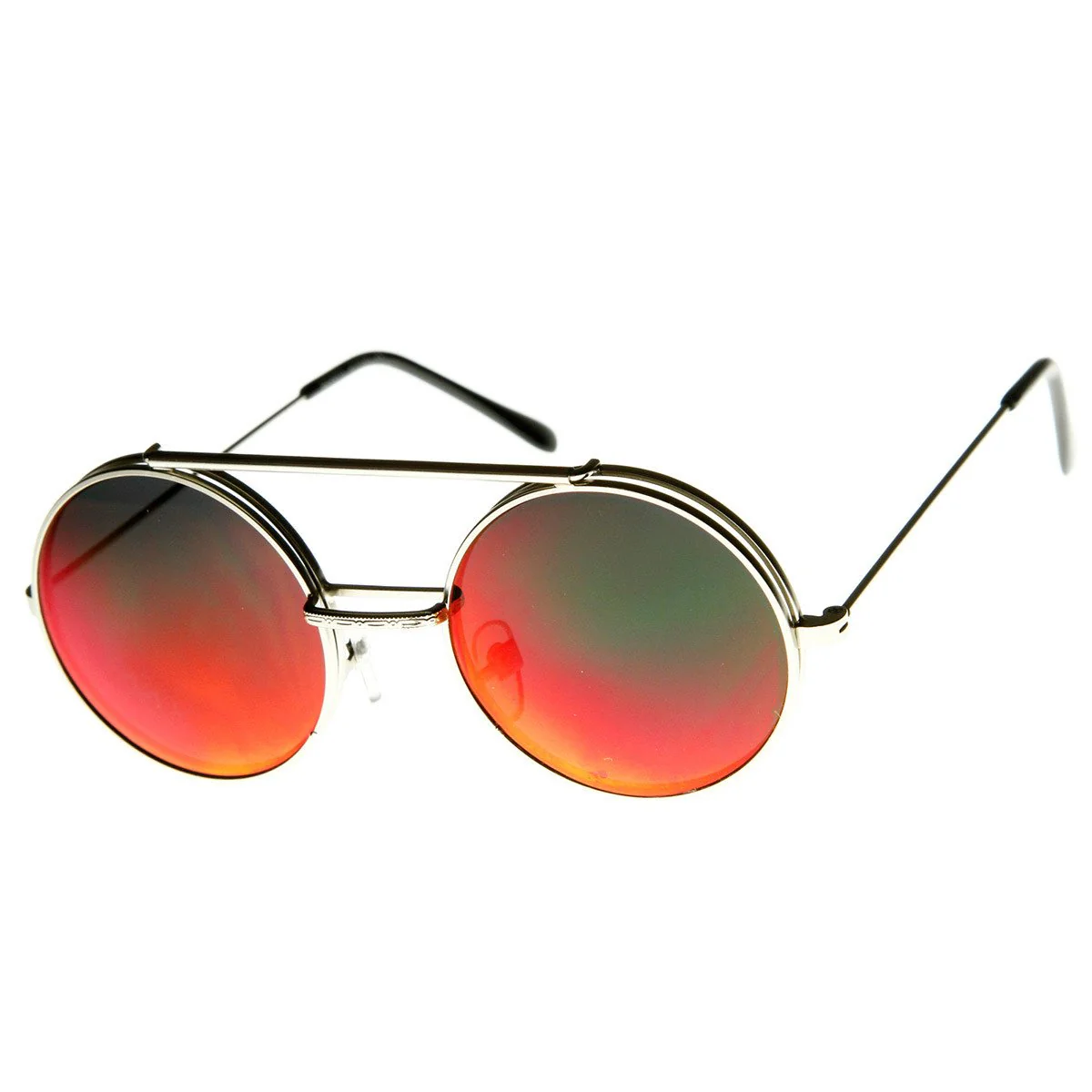 zeroUV Retro Round Steampunk Mirrored Lens Flip Up Sunglasses 8966 - Image 13
