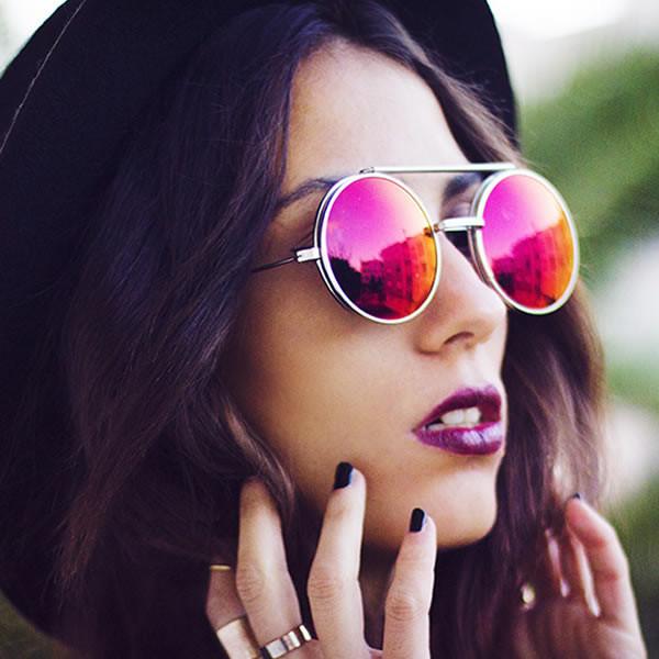 zeroUV Retro Round Steampunk Mirrored Lens Flip Up Sunglasses 8966 - Image 4