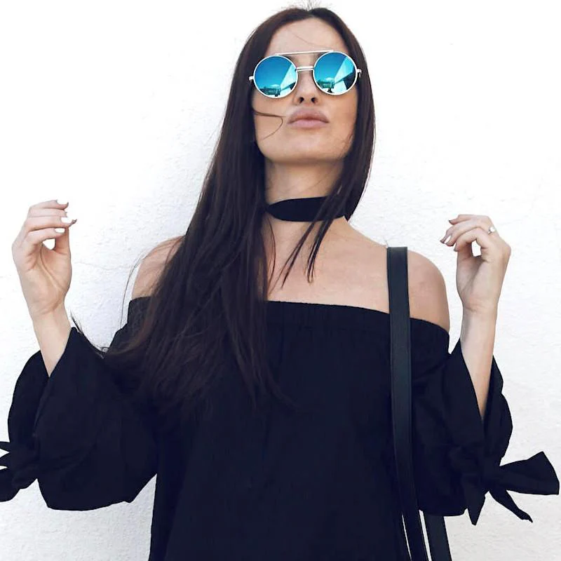zeroUV Retro Round Steampunk Mirrored Lens Flip Up Sunglasses 8966 - Image 7