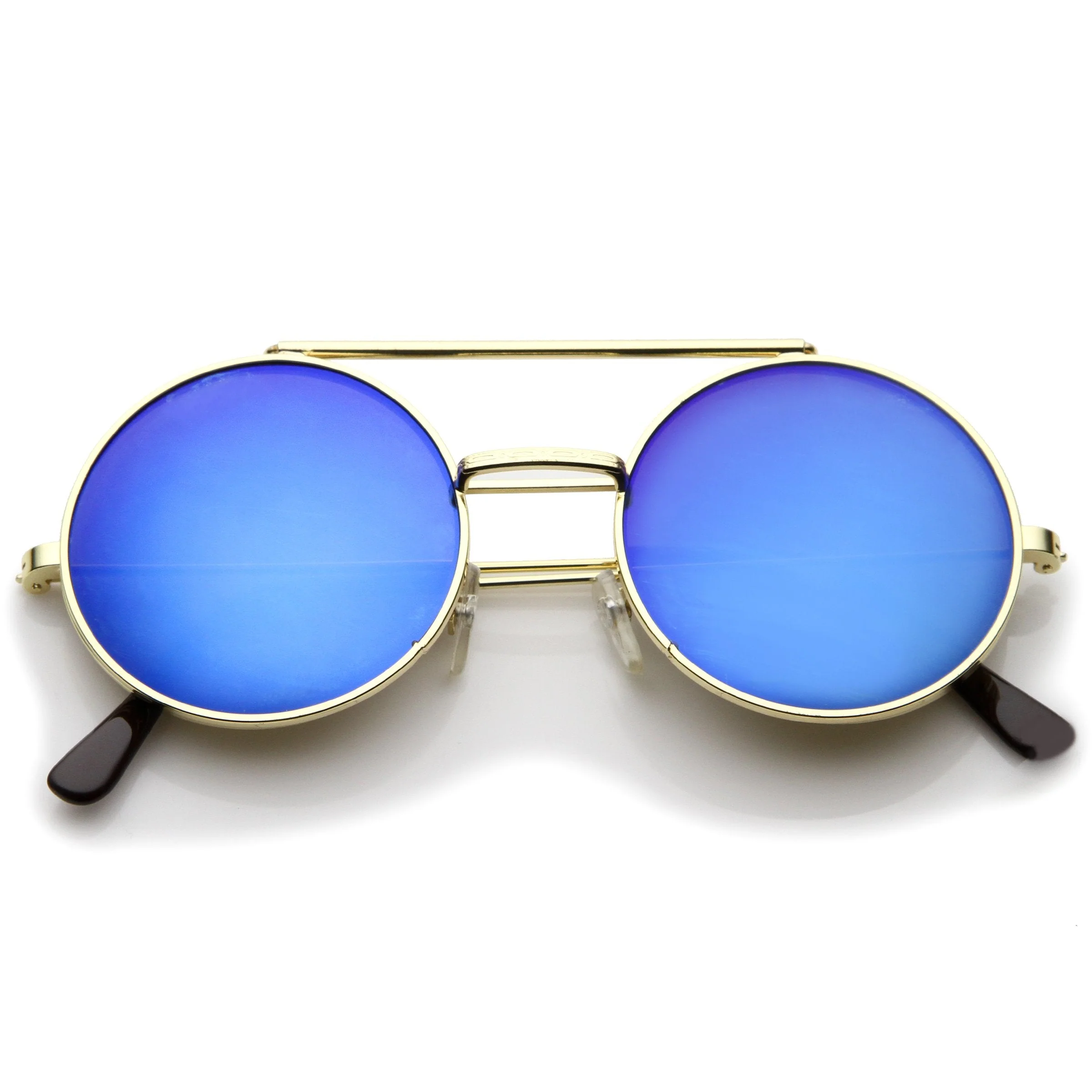 zeroUV Retro Round Steampunk Mirrored Lens Flip Up Sunglasses 8966 - Image 9