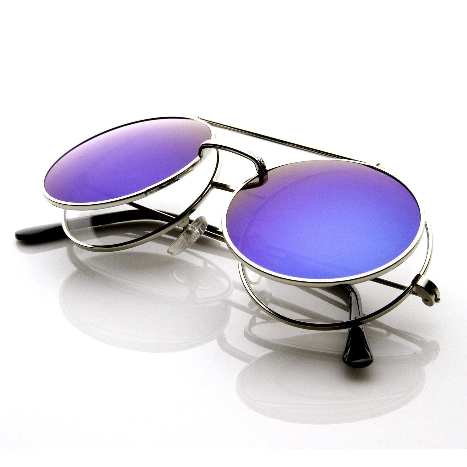 zeroUV Steampunk Mirrored Lens Round Circle Flip Up Frame Sunglasses 8794 - Image 8