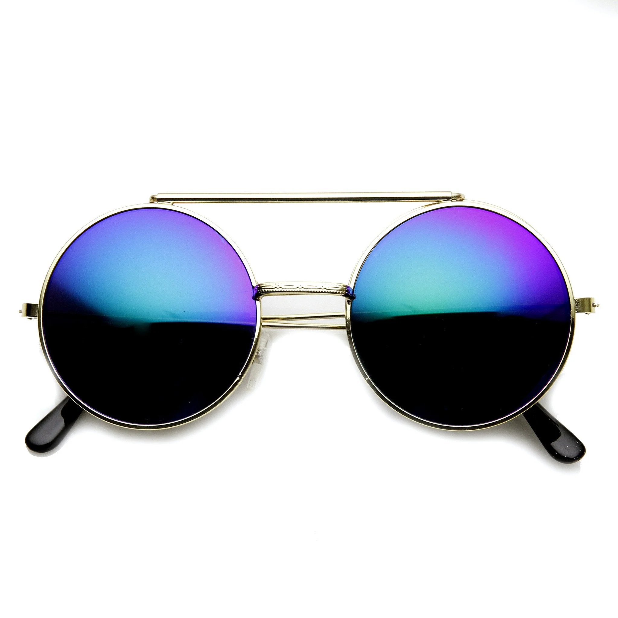 zeroUV Steampunk Mirrored Lens Round Circle Flip Up Frame Sunglasses 8794 - Image 9