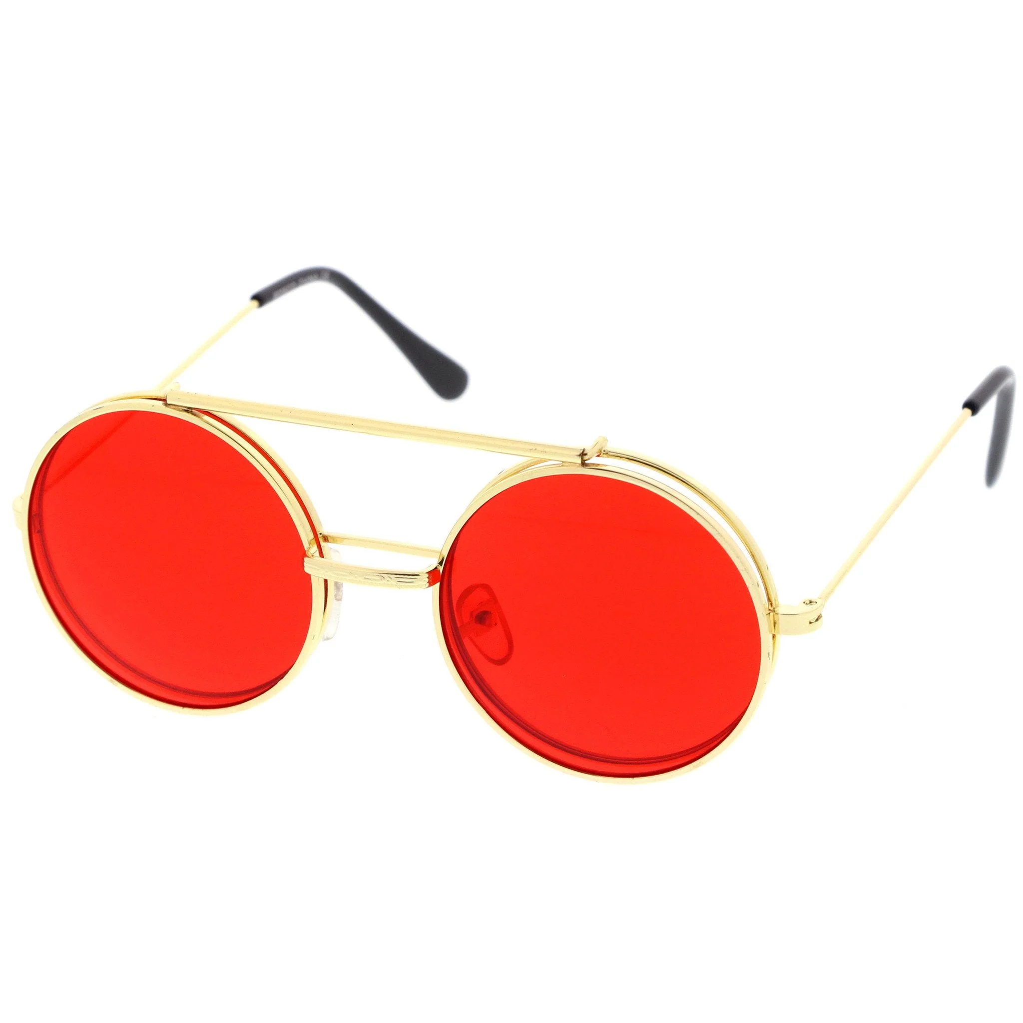 zeroUV Steampunk Vintage Circle Round Flip Up Vintage Sunglasses 8793 - Image 8
