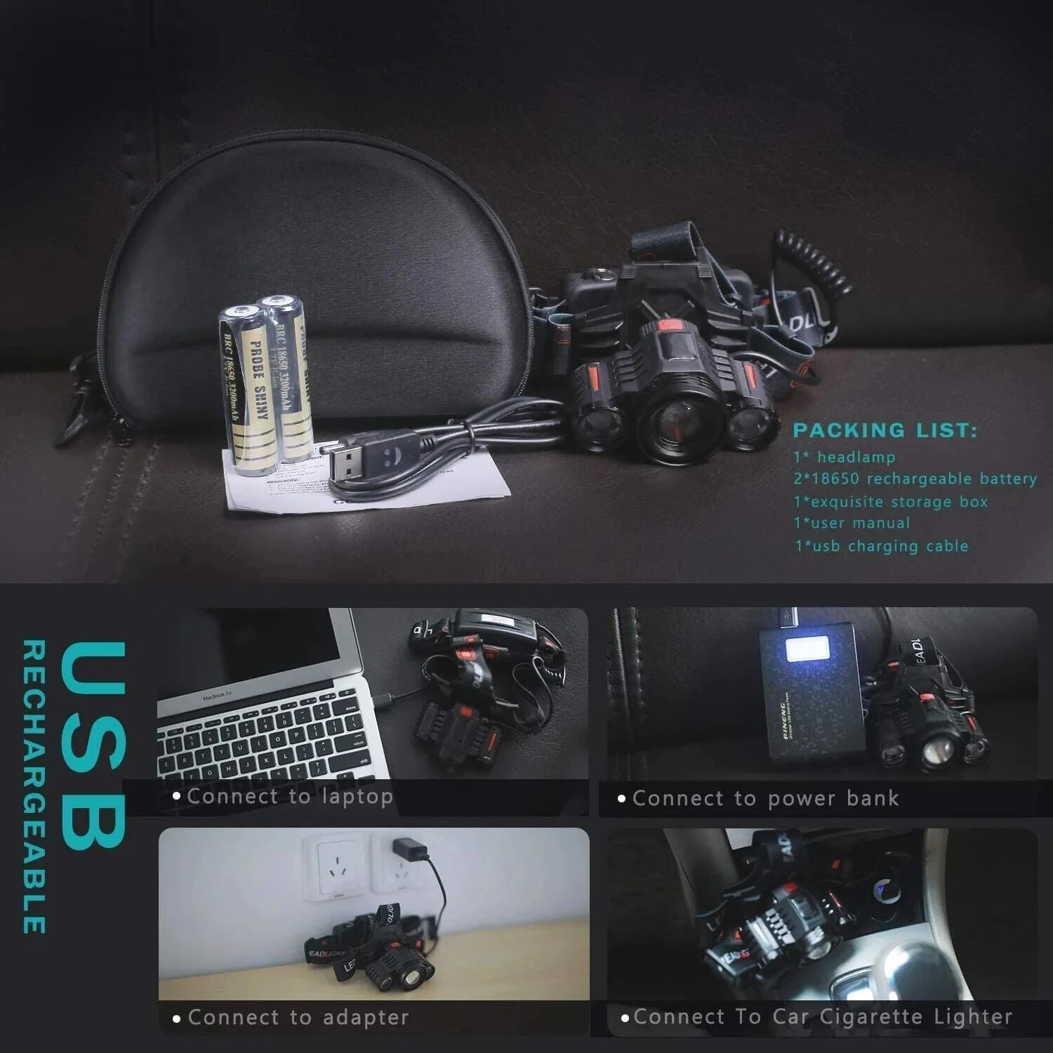 MUCITUP T6 Rechargeable LED Headlamp, Zoom Focus, 4 Modes, USB-C, IP55, Black/Red - Image 11