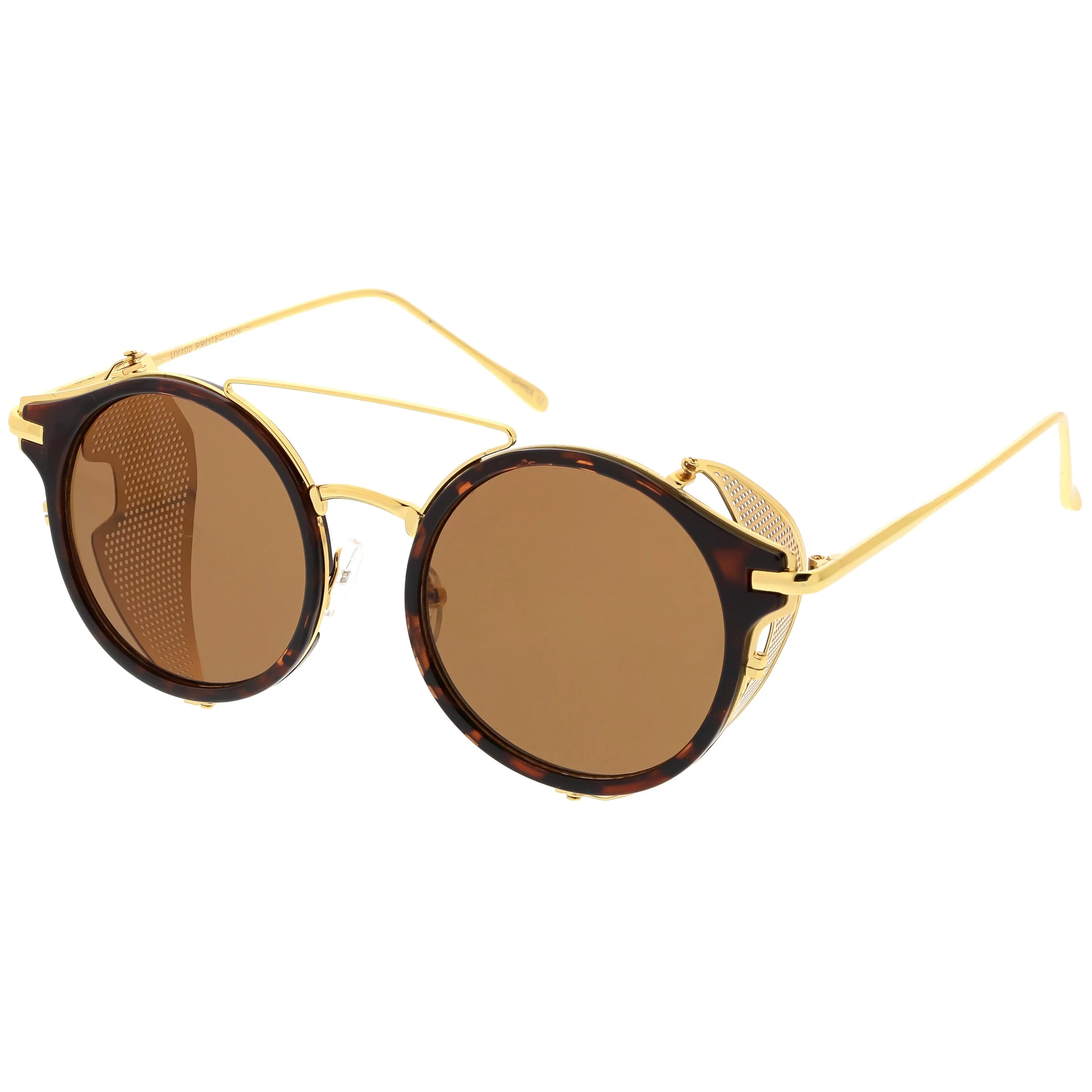 zeroUV Vintage Dapper Steampunk Side Cover Round Sunglasses C083 - Image 8